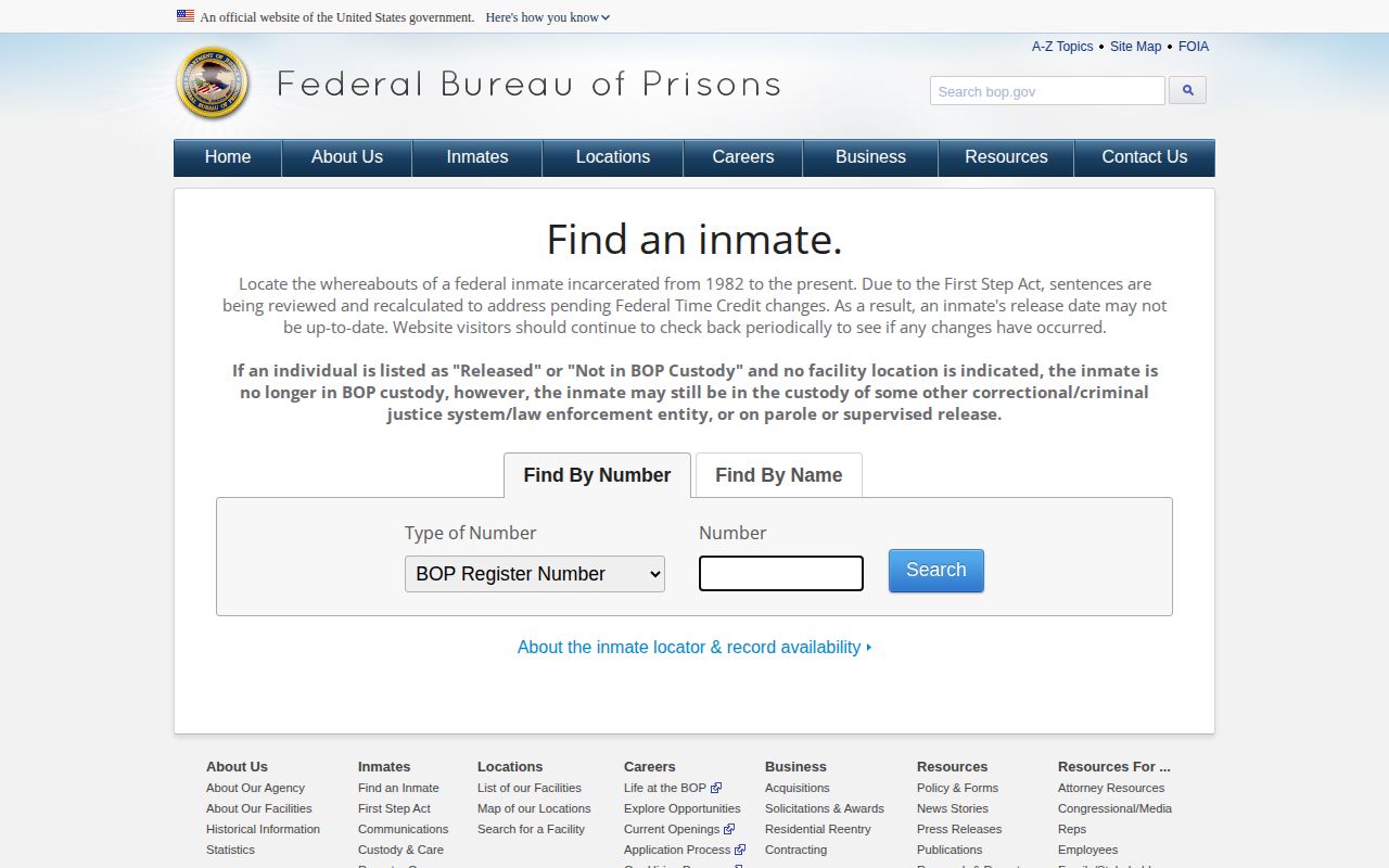 BOP inmate locator for a Mineral County federal release record