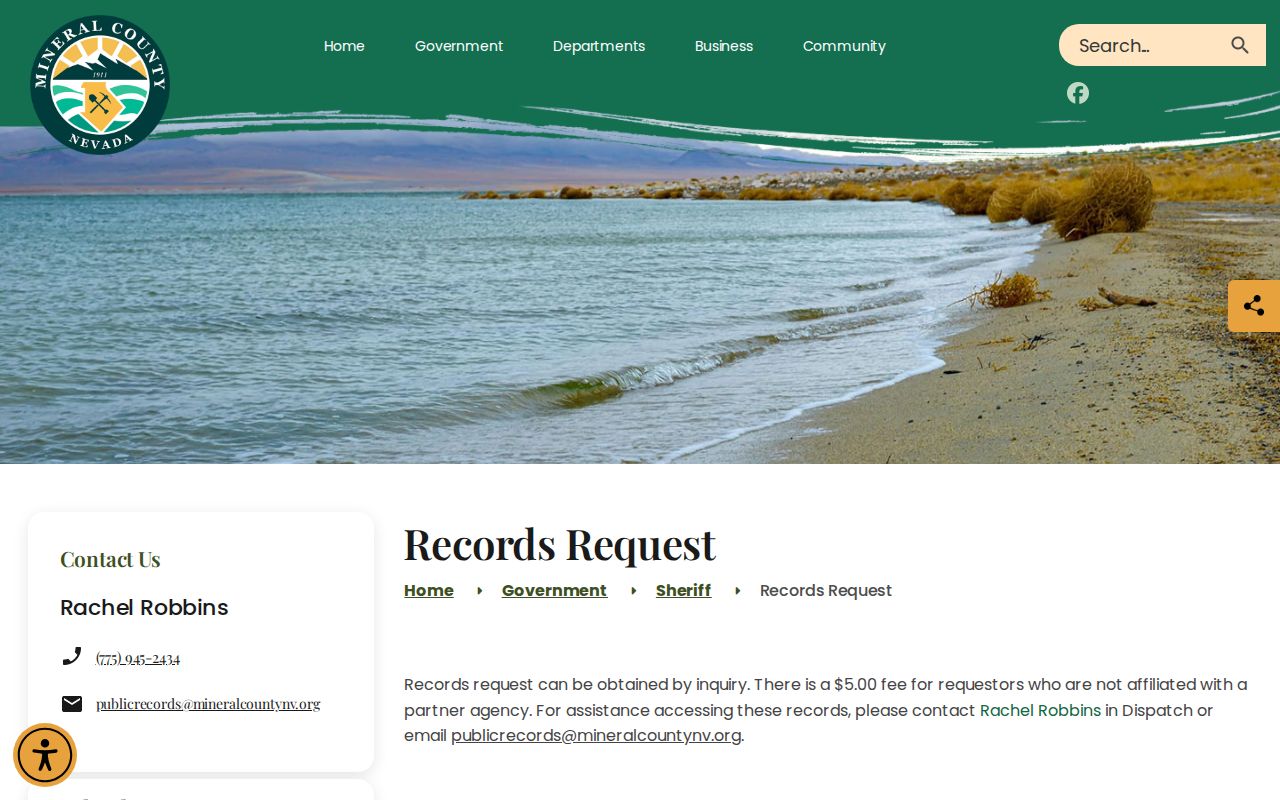 Mineral County Detention Center records request and release record fee page
