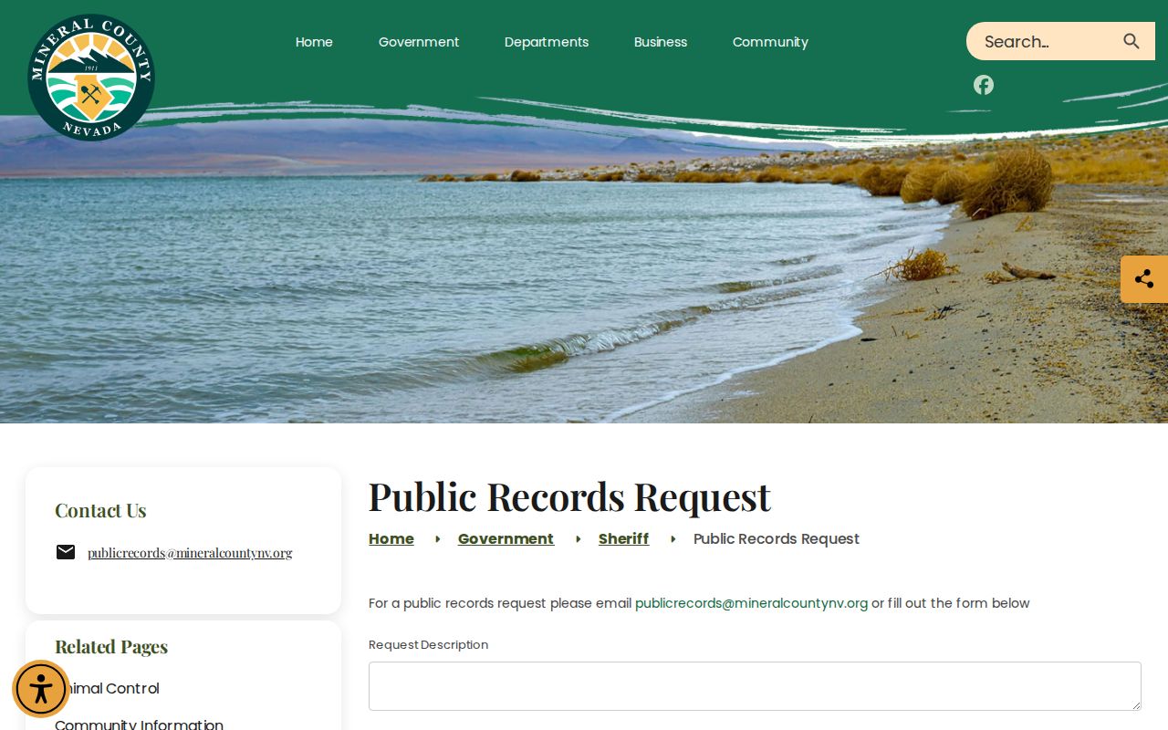 Mineral County Detention Center public release records request page