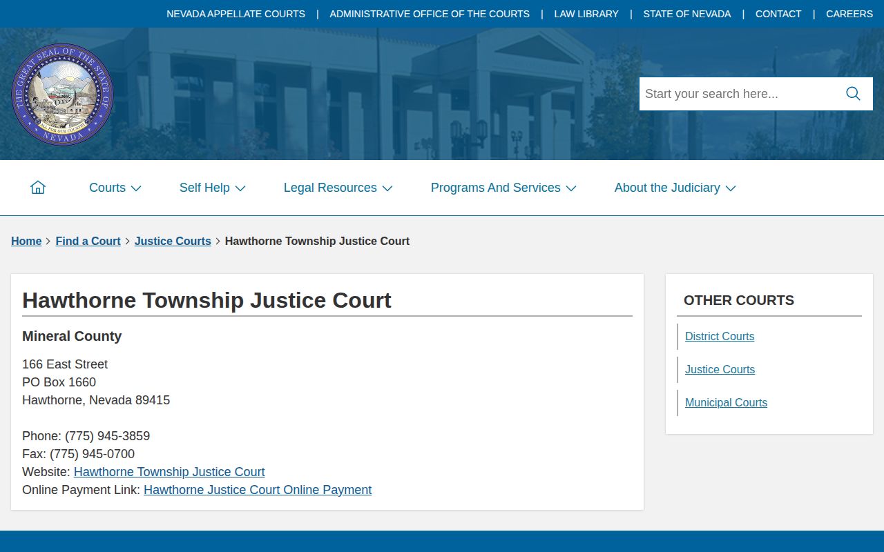 Hawthorne Justice Court path for Mineral County release records