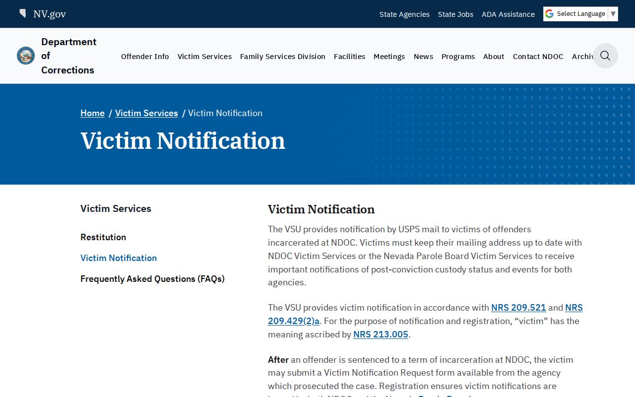 Nevada S.A.V.E. instructions for Mineral County custody notifications
